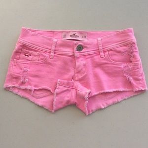 Hollister Neon Pink Destroyed Denim Shorts