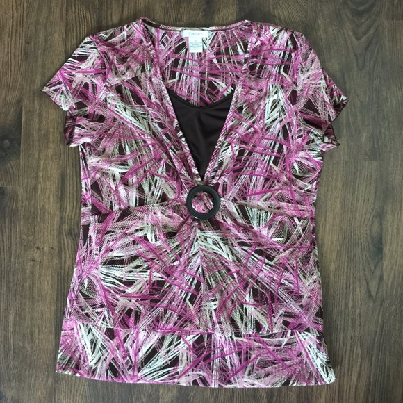 Pink/Brown Patterned Dressy Top