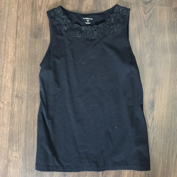 Black Floral Trim Tank