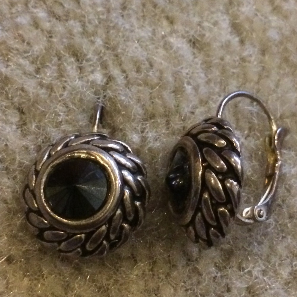 🚺Silver Tone & Black Stone Earrings - Picture 1 of 3