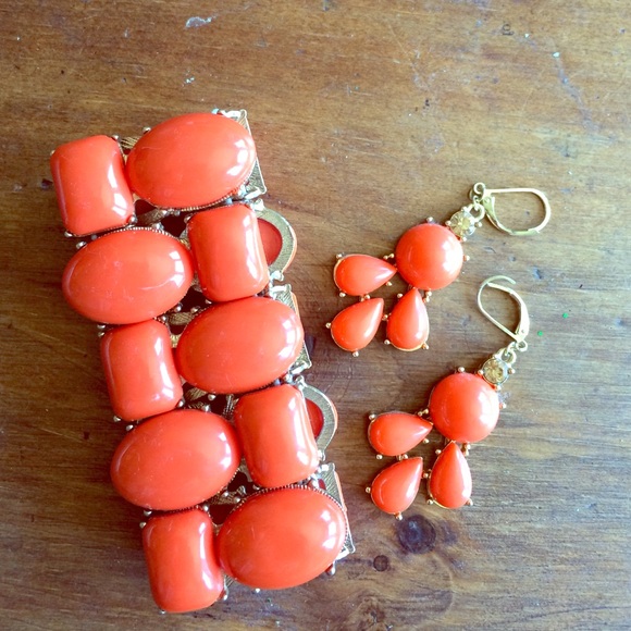 Coral Bracelet and Matching Drop Earrings