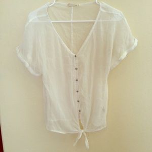 Sheer button down shirt.