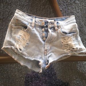 high-waisted destroyed jean shorts