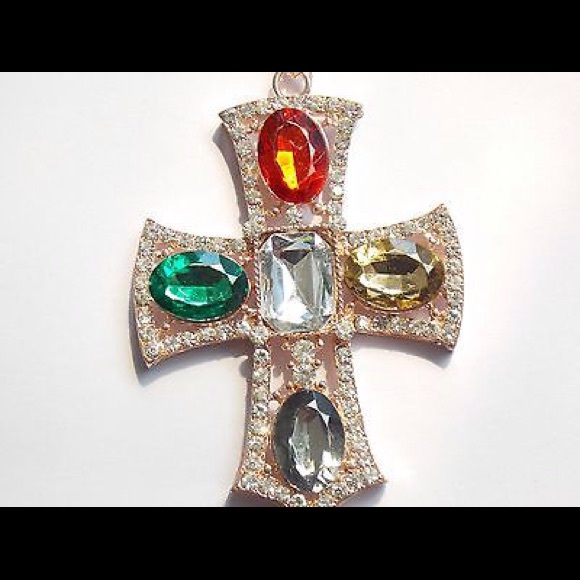 Betsy Johnson gold Crystal encrusted cross. - Picture 2 of 2