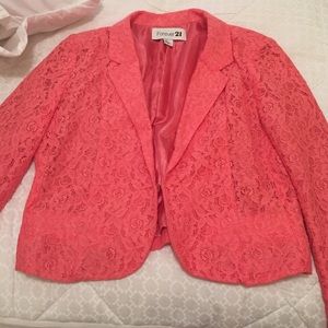 Coral lace crop jacket