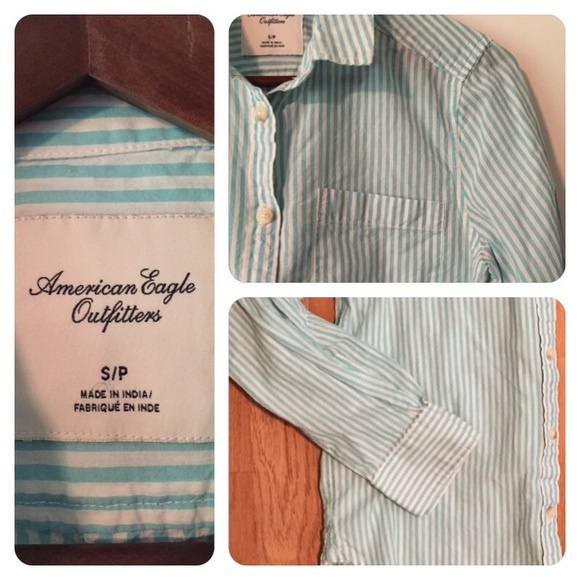 🚫Sold🚫American Eagle Oxford shirt sz S. Striped! - Picture 2 of 4