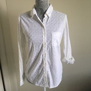 Cotton Eyelet Pointed Collar Embroidered Shirt