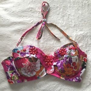 ASOS floral printed embellished bikini top. 32DD.