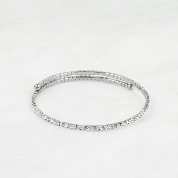 SUPER DARK SILVER WRAP COIL CRYSTAL BRACELET