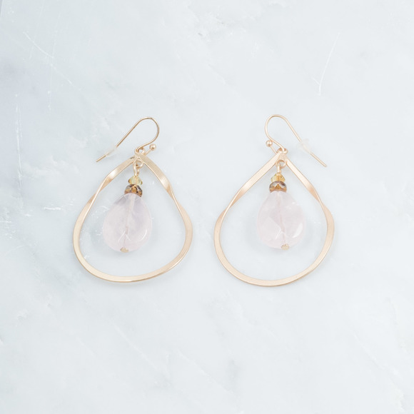 COOL PINK SEMI PRECIOUS  DROP EARRINGS ON GOLD