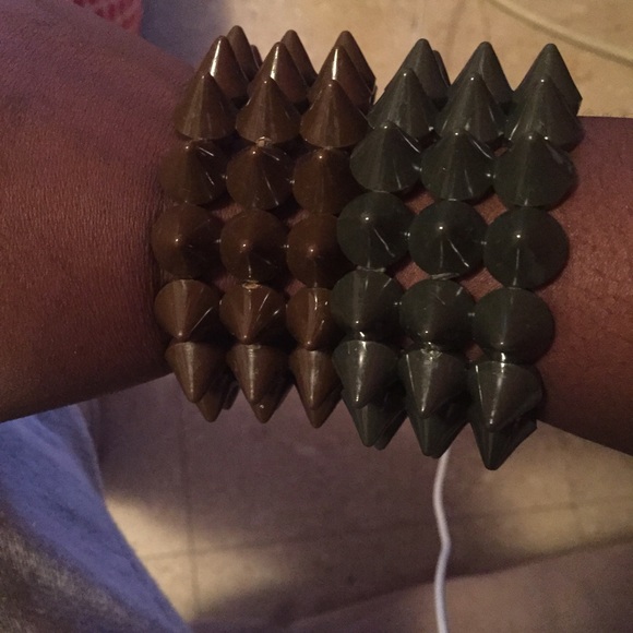 Green and Brown Spiked Bracelets