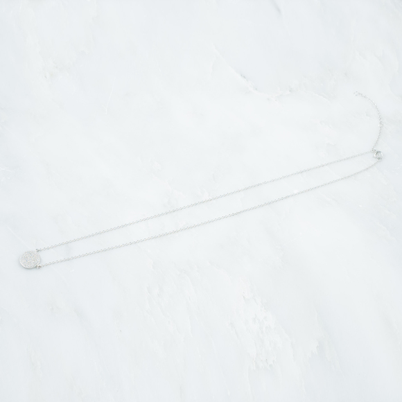 STERLING SILVER PAVE DISC NECKLACE - Picture 2 of 2