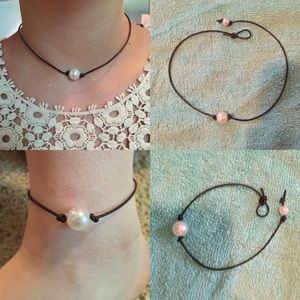 leather pearl necklace and anklet/bracelet