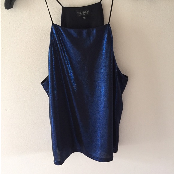 Topshop Tops - Shimmery blue apron tank