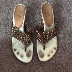 Cole Han Gold Kitten Heel Sandals!