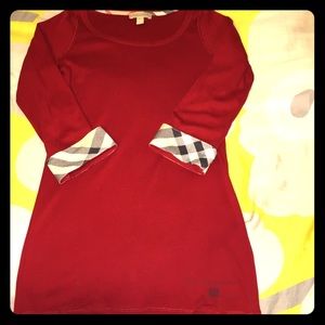 Ruby red Burberry Brit 3/4 check sleeve tee, NWOT