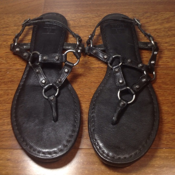 Frye Black Leather Studded Sandals