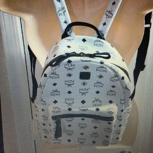 M C M Backpack white -black Leather