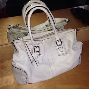 White leather coach bag
