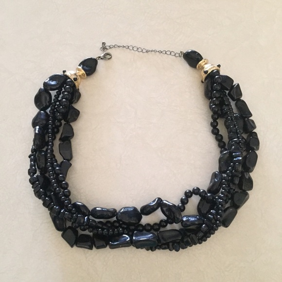 Black Beaded Statement Necklace