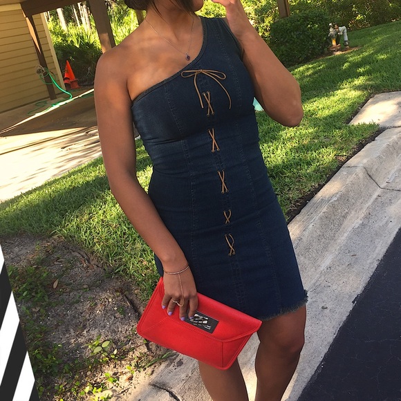 One shoulder denim dress