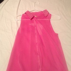 Pink button down tank top