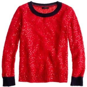 JCREW red sparkle crew neck sweater