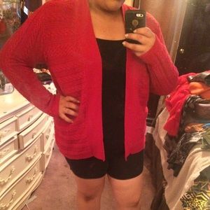 Red knit cardigan