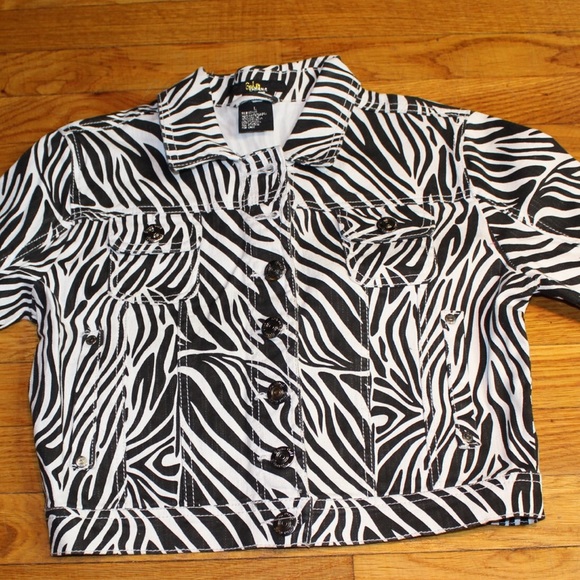 Zebra print jean jacket size Large