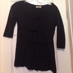 Anthropologie black ruffle 3/4 top
