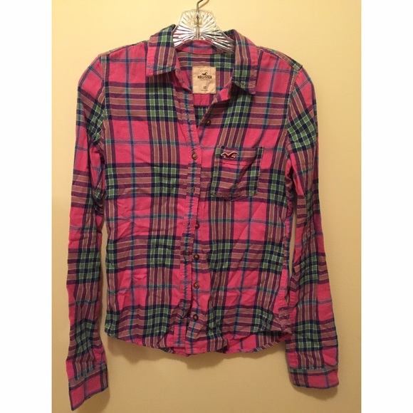 Hollister Co pink plaid flannel shirt, XS