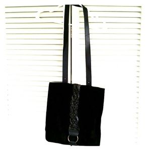 Black suede and leather messenger bag