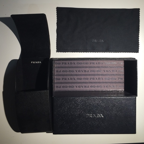 PRADA box, sunglasses case, and dust bag.