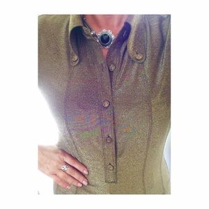 Sassy and Stretchy Metallic Gold Per Se Button Top