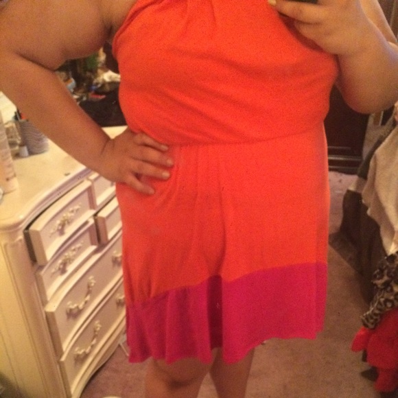 Orange and hot pink high low dress