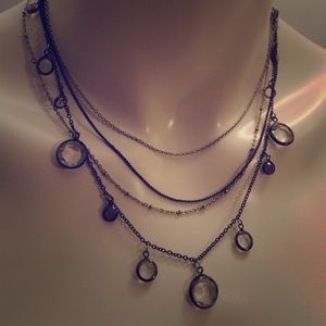 Multichain silver, black crystal beaded necklace