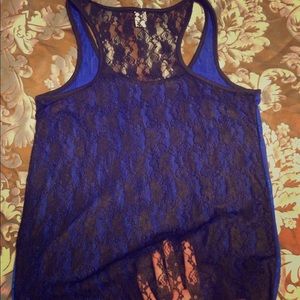 Blue lacy sequin tank (Size 2X - fits like XL)