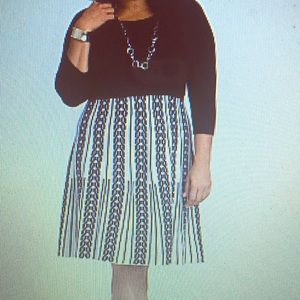 3/4 sleeve black & white sweater dress