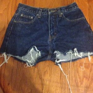 High waisted dark denim shorts