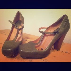 Frye T-Strap Pumps (Olive)
