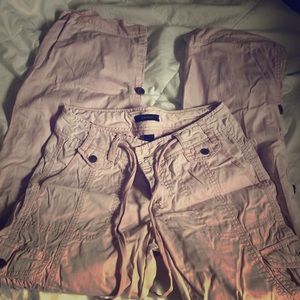 Light pink cargo pants that roll up into capris