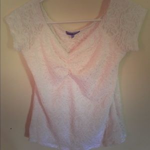 Lace blouse with ruched neckline