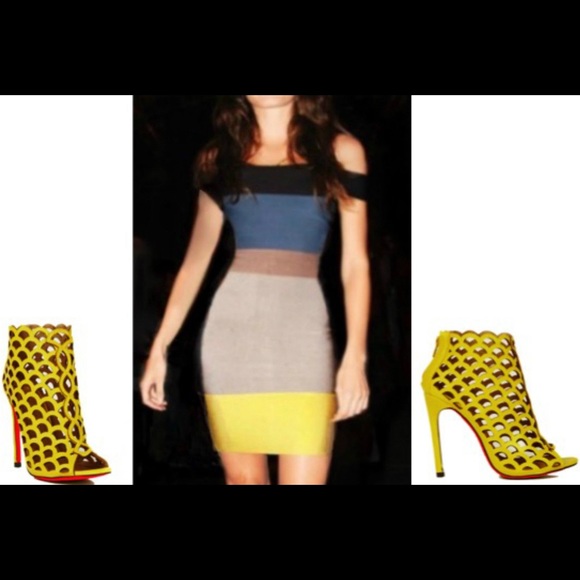 AUTH HERVE LEGER CHARTREUSE BLACK POWDER BLUE SZ S