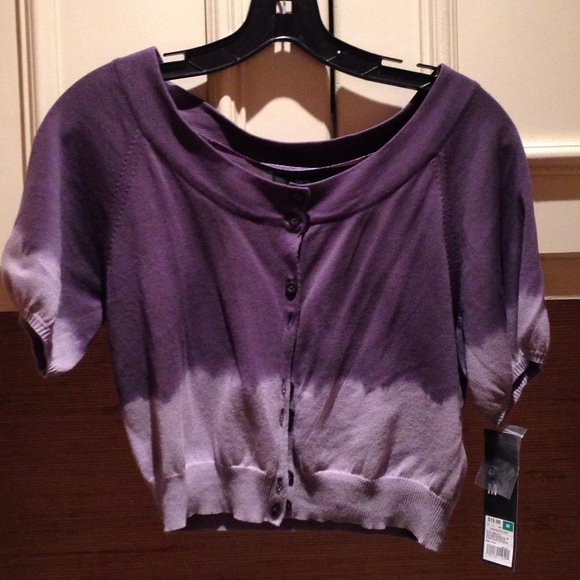 Ombré, short-sleeved, gray cropped cardigan