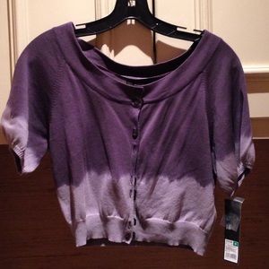 Ombré, short-sleeved, gray cropped cardigan