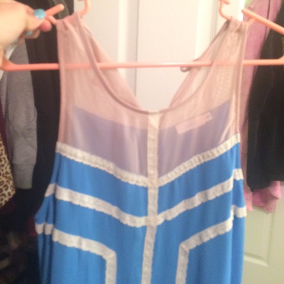 Blue dress with white lace design