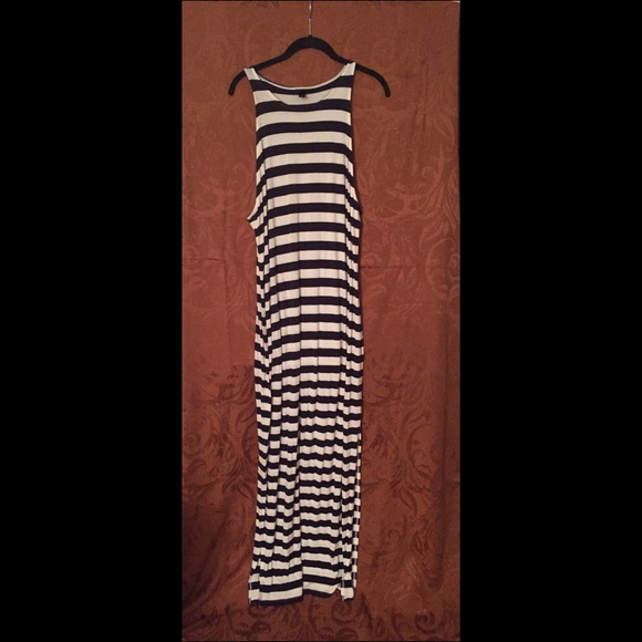 SOLD! Navy & White Striped Maxi Dress w/Splits