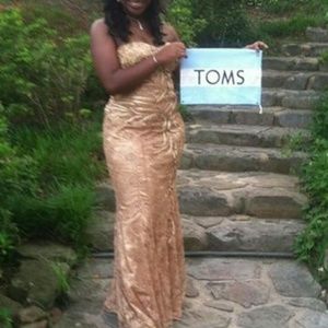 Gold strapless sequin prom dress