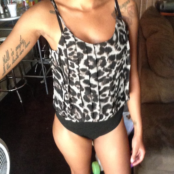 Black and gray cheetah bodysuit