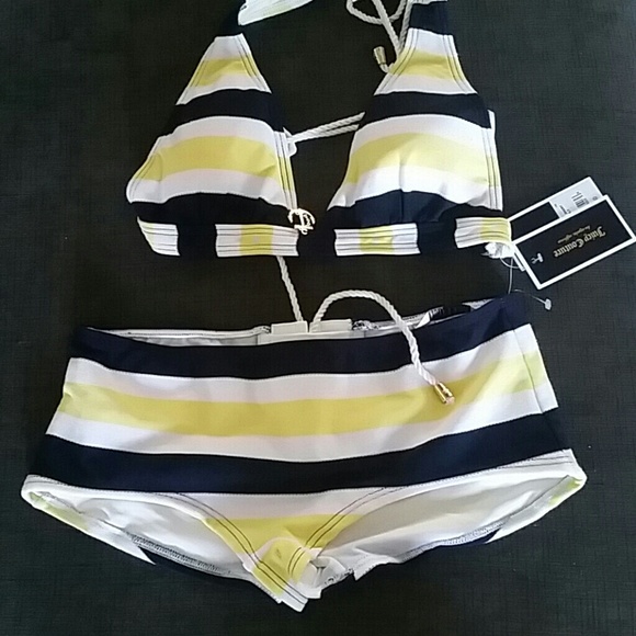 Nautical them yellow and navy blue bikini, I paid